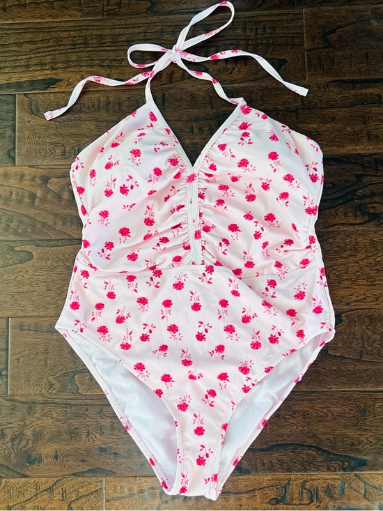 Shade & Shore Other - Shade & Shore Pink Floral Halter One-Piece Swimsuit